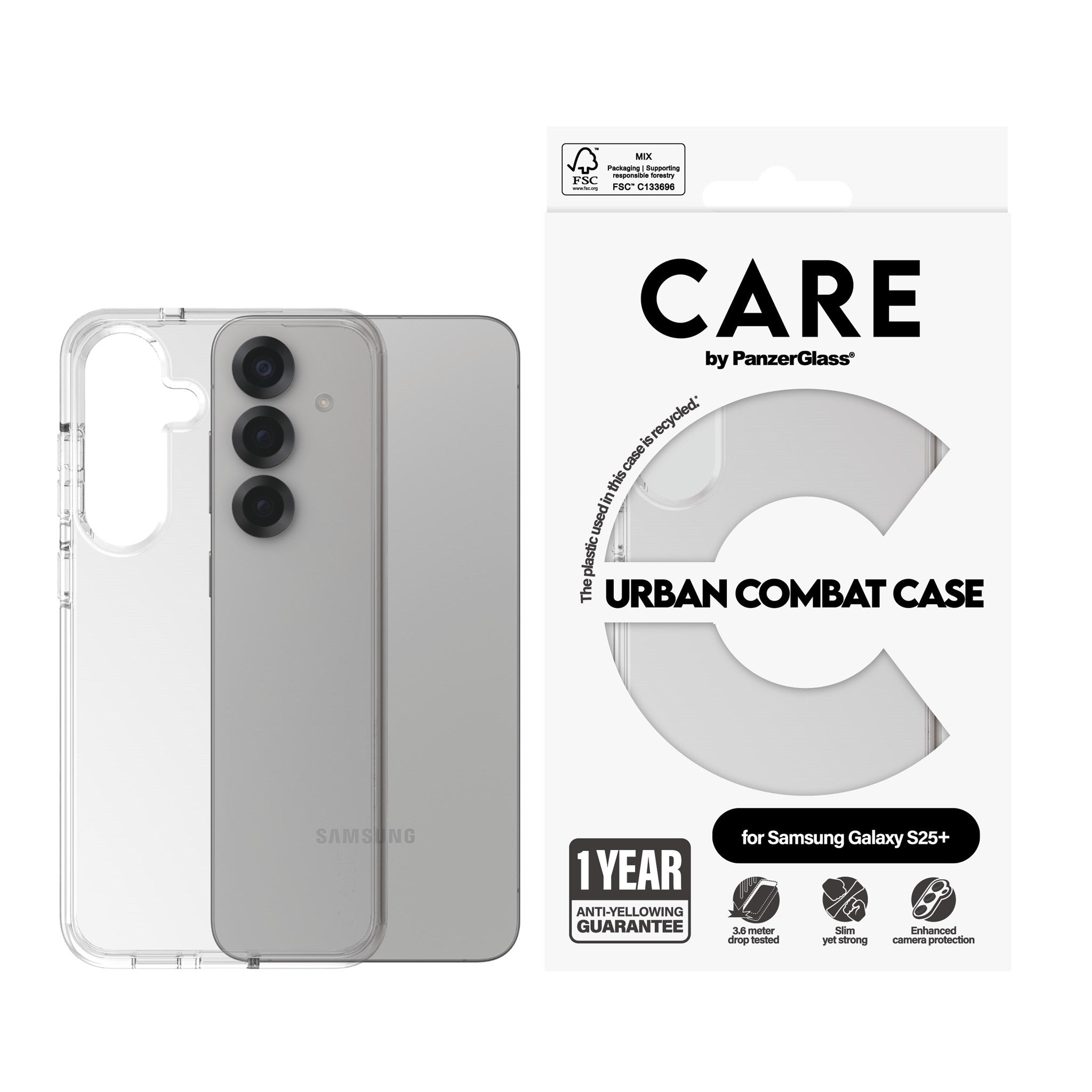 CARE by PanzerGlass® Flagship Case Transparent Urban Combat m. Klarer Rahmen Samsung Galaxy S25+